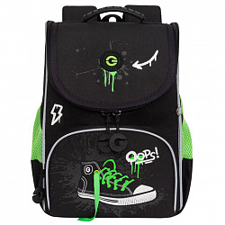Ранец GRIZZLY анатомическая спинка, с мешком для обуви, для мальчиков, "SNEAKER", черный, 33х25х13 см, RAm-585-8/1