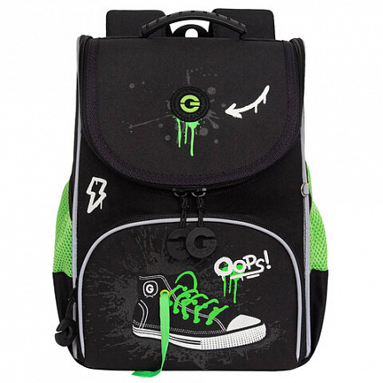 Ранец GRIZZLY анатомическая спинка, с мешком для обуви, для мальчиков, "SNEAKER", черный, 33х25х13 см, RAm-585-8/1