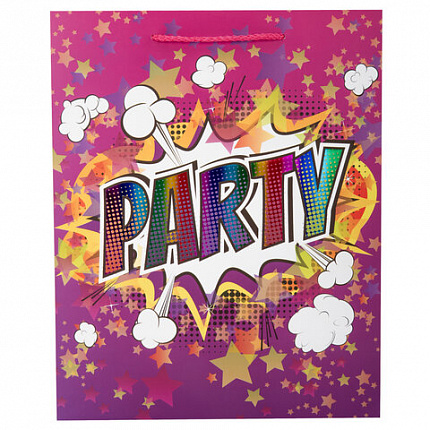 Пакет подарочный (1 штука) 26х13х32 см (L), "Party Collection", ассорти, глиттер, фольга, ЗОЛОТАЯ СКАЗКА, 700817