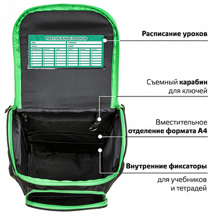 Ранец ПИФАГОР BASIC, 1 отделение, 3 кармана, эргономичная спинка, "Monster steel", 35х28х18 см, 270686