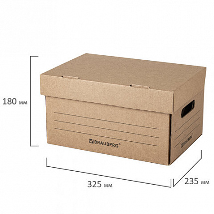 Короб архивный "Делопроизводство" (235х325х180 мм), с крышкой, гофрокартон, BRAUBERG, 129589