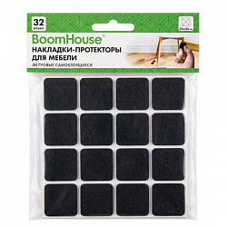 Накладки-протекторы для мебели ФЕТР самоклеящиеся, 25х25мм, черные, КОМПЛЕКТ 32 шт, BoomHouse, 701821