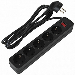 Сетевой фильтр SONNEN SPB-185, 5 розеток с заземлением, выключатель, 10 А, 1,8 м, черный, 513656