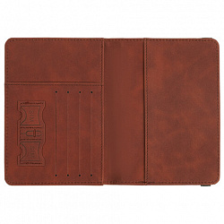 Обложка для паспорта и документов с защитой от считывания, 9 карманов, резинка, экокожа, коричневая, BRAUBERG, 238751