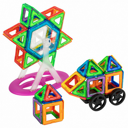 Магнитный конструктор MAGNETIC BLOCKS, 100 деталей, 2 колесные базы, карусель, BRAUBERG KIDS, 665720