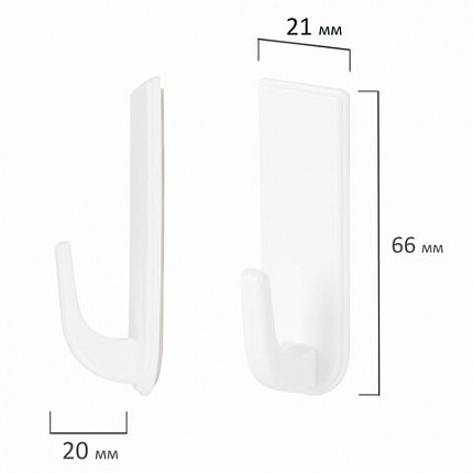 Крючки самоклеящиеся универсальные 6,6х2,1 см, КОМПЛЕКТ 6 шт., белые, LAIMA Home, 608793
