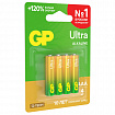 Батарейки КОМПЛЕКТ 4 шт., GP Ultra G-Tech, AAA (LR03, 24А), алкалиновые, мизинчиковые, 24AUA21-2CRSBC4