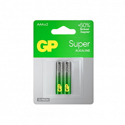 Батарейки КОМПЛЕКТ 2 шт., GP Super G-Tech, AAA (LR03, 24А), алкалиновые, мизинчиковые, блистер, 24A-2, 24A-2CR2