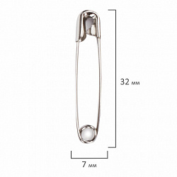 Булавки английские BRAUBERG, 32 мм, никелированные, 50 шт., в пластиковой коробке с европодвесом, 223970