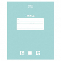 Тетрадь 12 л., HATBER Premium, клетка, обложка картон, плотная бумага 80 г/м2, "NEWtone" Зеленый нефрит, 089683, 12Т5A1_05059