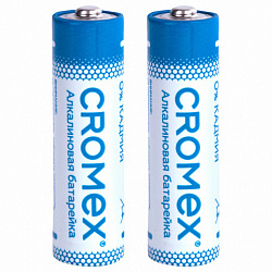 Батарейки алкалиновые "пальчиковые" КОМПЛЕКТ 2 шт., CROMEX (КРОМЕКС) Alkaline, АА (LR6, 15А), блистер, 457128