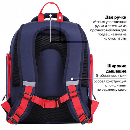 Рюкзак BRAUBERG CLASSIC, легкий каркас, премиум материал, "Lion", синий, 37х32х21 см, 228829