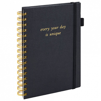 Бизнес-тетрадь на гребне А5 148х216 мм, BRAUBERG "Calipso" под кожу, резинка, клетка, 80 л., черная, 116252