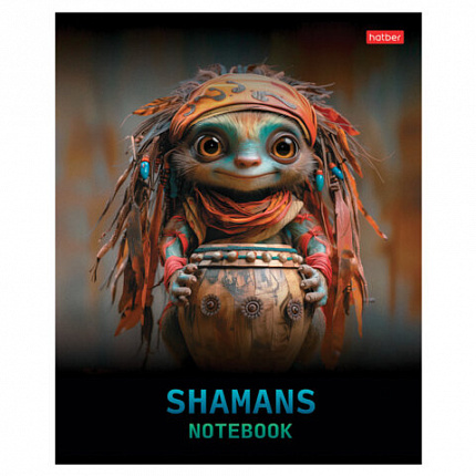 Тетрадь А5 48 л., HATBER скоба, клетка, глянцевая ламинация, "Шаманы" (микс в спайке), 088374, 48Т5лВ1