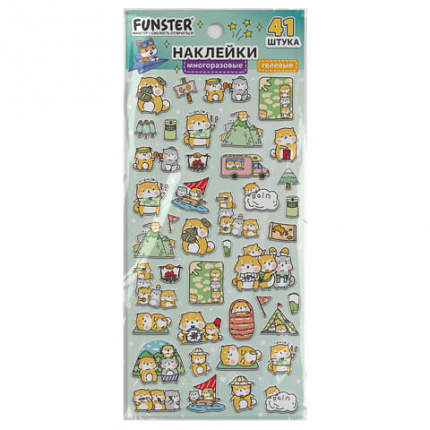 Наклейки гелевые "Зверяшки-обаяшки", 17,5х9 см, ассорти 12 видов, FUNSTER (ФАНСТЕР), 666085