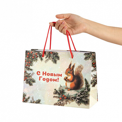 Пакет подарочный (1 шт.) новогодний, 27x11x20 см, "Ретро Новый Год", ламинация, ассорти, ЗОЛОТАЯ СКАЗКА, 592440