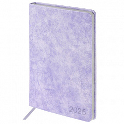 Ежедневник датированный 2026 А5 138х213 мм, BRAUBERG "Ice", под кожу, сиреневый, 117392