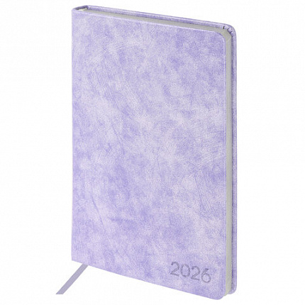 Ежедневник датированный 2026 А5 138х213 мм, BRAUBERG "Ice", под кожу, сиреневый, 117392