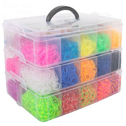 Набор резинок для плетения украшений МЕГА НАБОР 15 000 шт., 25 цветов, бокс, бусины, станок, BAMBOX (БАМБОКС), 665973