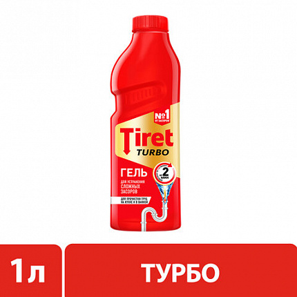 Средство для прочистки канализационных труб 1 л, TIRET (Тирет) "Turbo", гель, 8147377