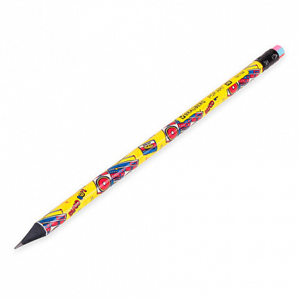 Карандаш чернографитный BRAUBERG "POP-ART", 1 шт., HB, с ластиком, корпус ассорти, 181754