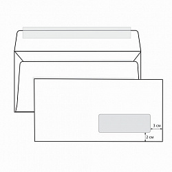 Конверты Е65 (110х220 мм) ПРАВОЕ ОКНО, отрывная лента, 80 г/м2, КОМПЛЕКТ 1000 шт., 41391