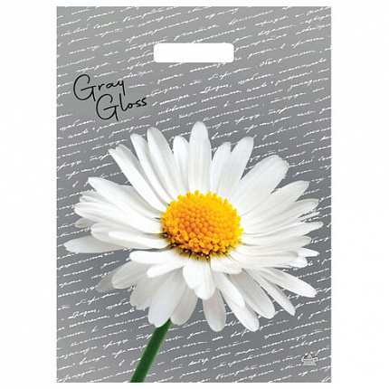 Пакет с вырубной ручкой ПВД, 43х31,5 см, "Грэй Глосс Ромашка", 50 мкм, н00269304