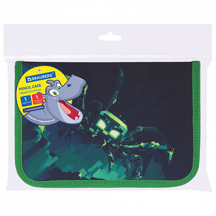 Пенал BRAUBERG, 1 отделение, 1 откидная планка, полиэстер, 21х14 см, "Ominous spider", 273525