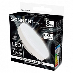 Лампа светодиодная SONNEN EXTRA, 8 (70) Вт, GX53, таблетка, нейтральный белый, 30000 ч, LED 8W-4000-GX53, 457929