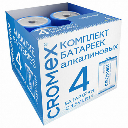 Батарейки алкалиновые КОМПЛЕКТ 4 шт., CROMEX Alkaline, C (LR14, 14А), короб, 456455