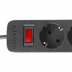 Сетевой фильтр SONNEN SPB-185, 5 розеток с заземлением, выключатель, 10 А, 1,8 м, черный, 513656