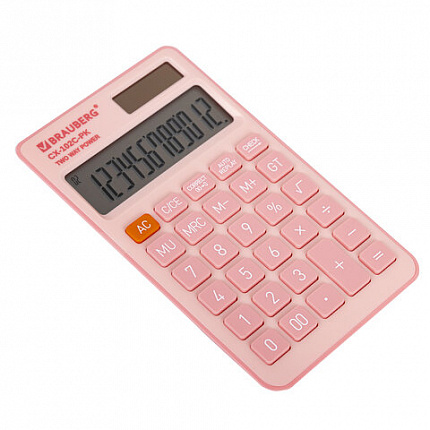 Калькулятор карманный BRAUBERG CX-102C-PK (76x126 мм), 12 разрядов, двойное питание, РОЗОВЫЙ, 272650