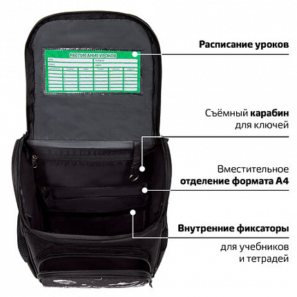 Ранец ПИФАГОР BASIC, 1 отделение, 3 кармана, эргономичная спинка, "Space invader", 35х28х18 см, 273140