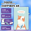 Скетчбук, слоновая кость 140 г/м2, 130х210 мм, 80 л., софт-тач, резинка, наклейки, FUNSTER (ФАНСТЕР), "Котик", 117783