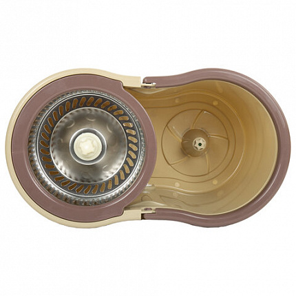 Швабра с отжимом и ведром 7л/5л, отжим центрифуга / рукоятка, 2 круглые насадки, крепление кольцо, бежевый, LAIMA, 607488