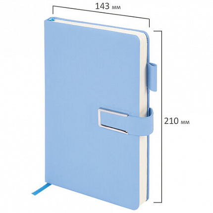Ежедневник недатированный А5 143х210мм BRAUBERG Deluxe, под кожу, магнит 160л, голубой, 117144