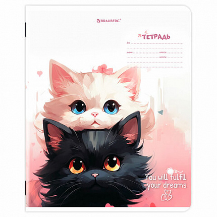 Тетрадь 18 л. BRAUBERG клетка, обложка картон, КОТИКИ, 107300