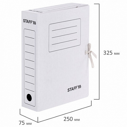 Папка архивная с завязками А4 (325х250 мм), 75 мм, до 700 листов, микрогофрокартон, БЕЛАЯ, STAFF, 128869