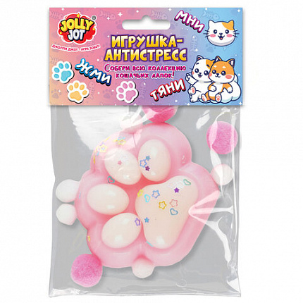 Игрушка-антистресс "ДВУХЦВЕТНАЯ КОШАЧЬЯ ЛАПКА С ПОМПОНАМИ", 7х6 см, ассорти 4 вида, дисплей, JOLLY JOT (ДЖОЛЛИ ДЖОТ), 665768