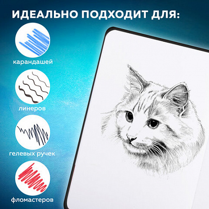 Скетчбук, белая бумага 140 г/м2 130х210 мм, 80 л., КОЖЗАМ, застежка, BRAUBERG ART CLASSIC, черный, 116461