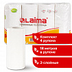 Полотенца бумажные бытовые, спайка 4 шт., 2-х слойные, (4х18 м), LAIMA, 22х23 см, белые, 128725
