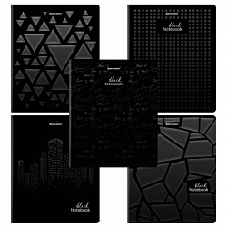 Тетрадь А5, 48 л., BRAUBERG, скоба, клетка, матовая ламинация, выборочный лак, "Black" (микс в спайке), 404375