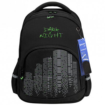 Рюкзак BRAUBERG SOFT, 2 отделения, 3 кармана, "Dark night", СВЕТООТРАЖАЮЩИЙ ПРИНТ, 40х31х15 см, 273119