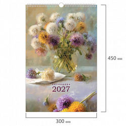 Календарь на гребне с ригелем 2027 г.,12 листов, 30x45 см, BRAUBERG, "Цветы", 118393
