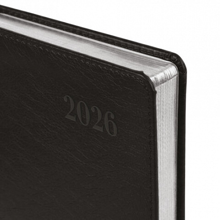 Ежедневник датированный 2026, А5, 138х213 мм, BRAUBERG "Impression", под кожу, черный, 117510