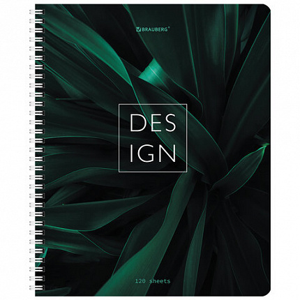 Тетрадь А5 120 л. BRAUBERG, гребень, клетка, глянцевая ламинация, "Растения" (микс в спайке), 404448