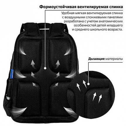 Рюкзак BRAUBERG SOFT, 2 отделения, 3 кармана, "Don't be afraid", СВЕТЯЩИЙСЯ, 40х31х15 см, 271364