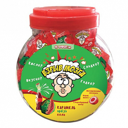 Карамель ВЗРЫВ МОЗГА ассорти 2 вкуса (кола, арбуз), 3 г, КОНФИТОЙ, КТ93624