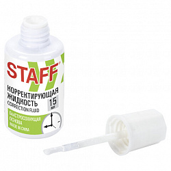 Корректирующая жидкость STAFF "Basic", быстросохнущая, 15 мл, с кисточкой, 226055
