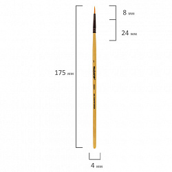 Кисть ПИФАГОР, СИНТЕТИКА, круглая, № 1, деревянная лакированная ручка, с колпачком, 200841